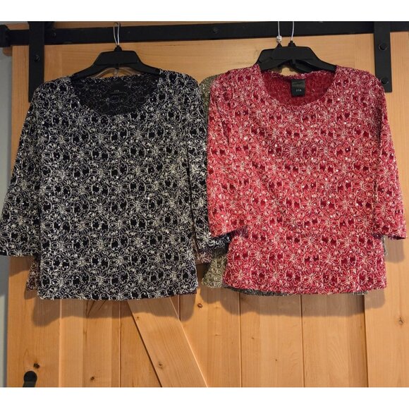 Lot of 4 j.t.b. Sz M Floral Stretch Evening Top Sparkle Holiday 3/4 Sleeve - Picture 4 of 16